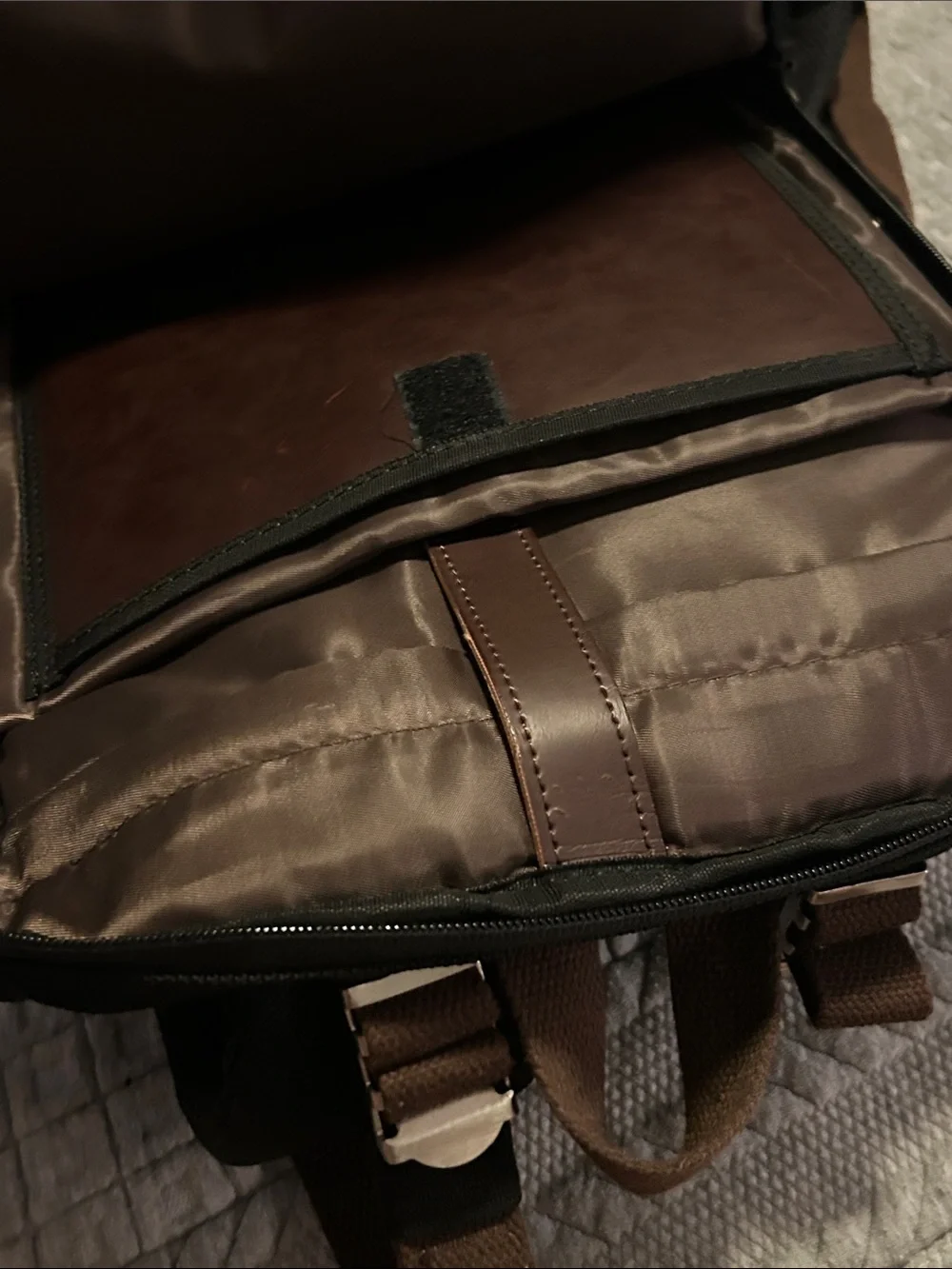 Zumit Black Backpack with Brown Trim and Leather-Look Base